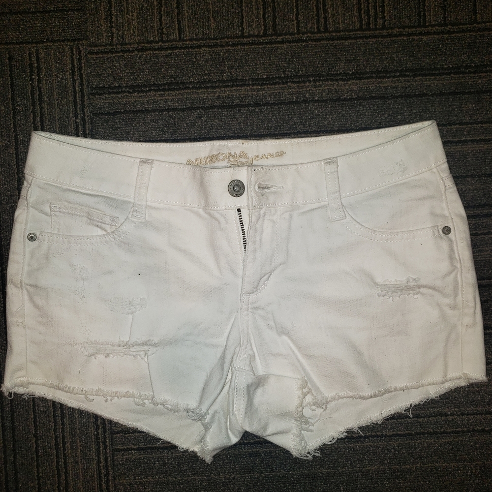 White distressed denim shorts